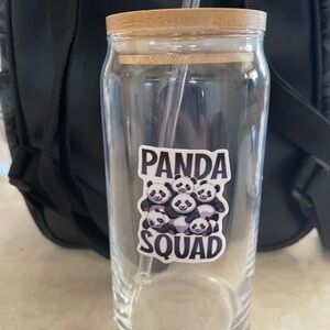 Panda Squad Clear Glass Tumbler with Bamboo Lid